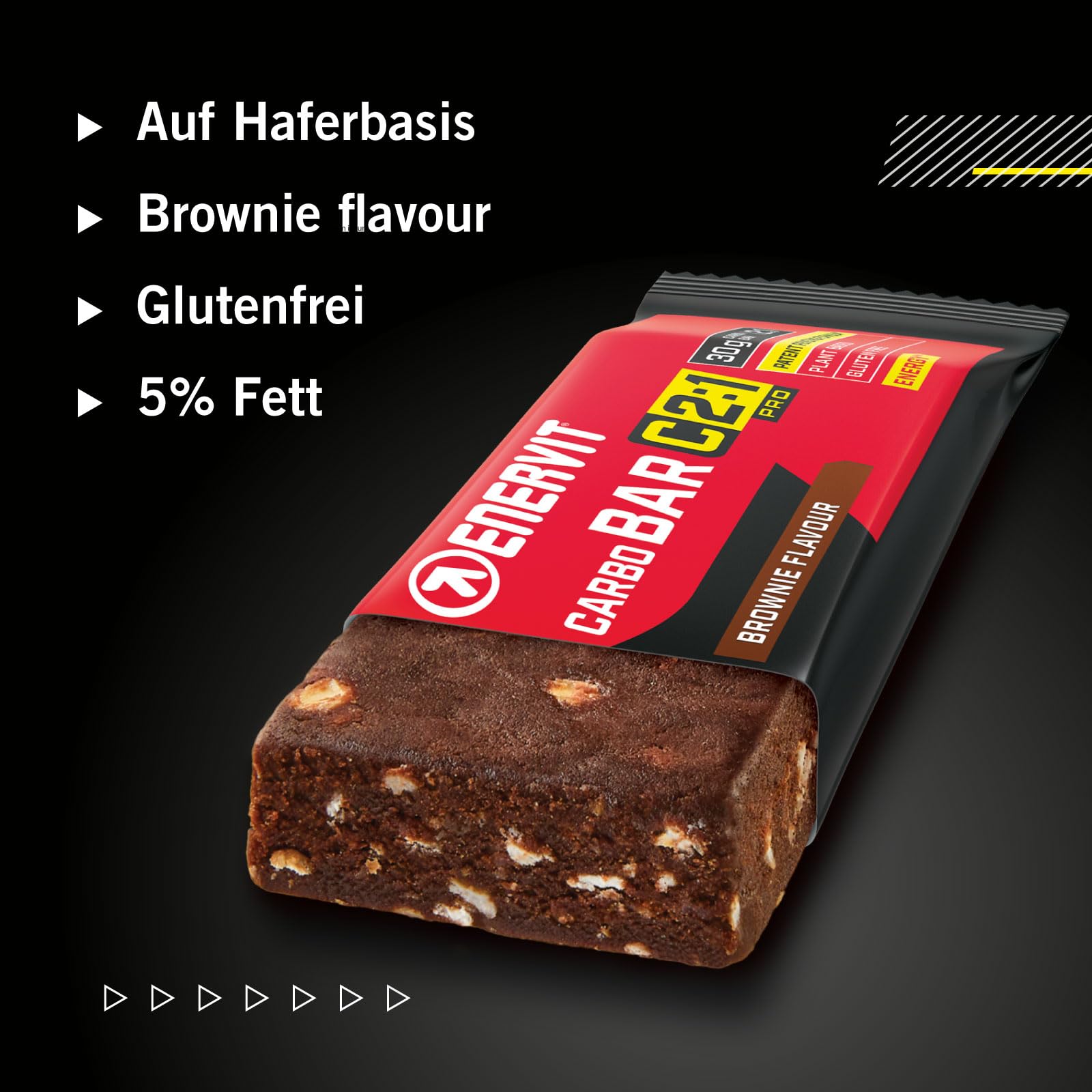 Enervit Carbo Bar C2:1PRO Brownie – Vegan Energieriegel mit 30 g Kohlenhydraten und 50% schneller absorbierten Kohlenhydraten, Schokoladengeschmack, für Ausdauersport, Glutenfrei, 12 Riegel à 45 g