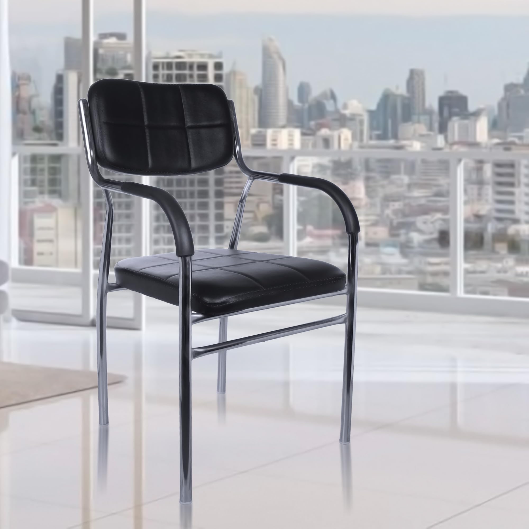 ROSE® Bliss Office Visitor Chair | Study | Computer | Work from Home Study Chair with Cushioned Seat Back and Steel Frame (Black)