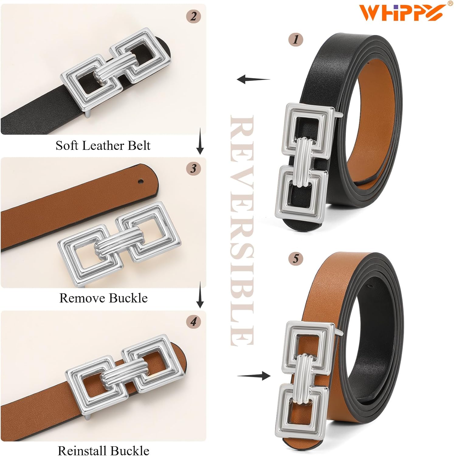 WHIPPY Reversible Leather Belt for Women Fashion Ladies Faux Leather Belt for Jeans Pants Dress with Gold Buckle 1 Pack - Image 5