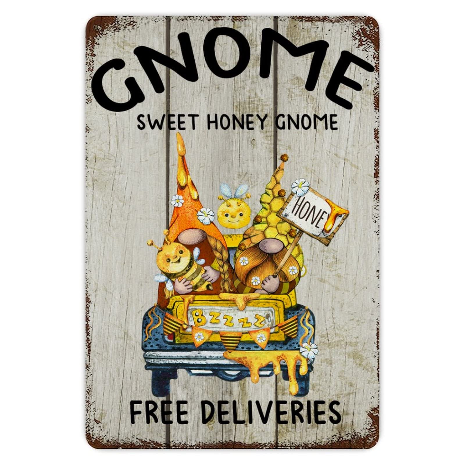 Rustic Aluminum Sign Gnome Sweet Honey Gnomes Tin Metal Sign Retro Home Kitchen Room Wall Door Hanger Decor Sign 8x12 inch