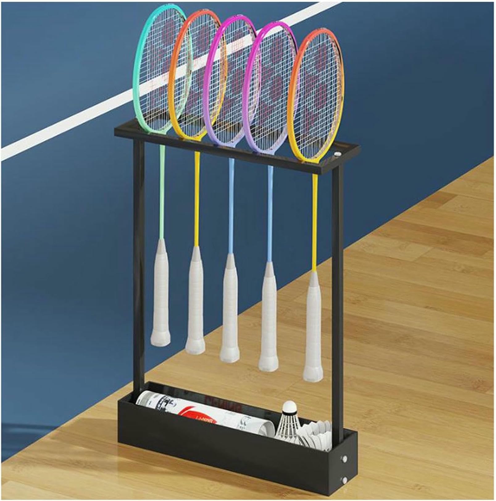 Estante para raquetas de tenis y bádminton ideal para mantener el orden en gimnasios y escuelas