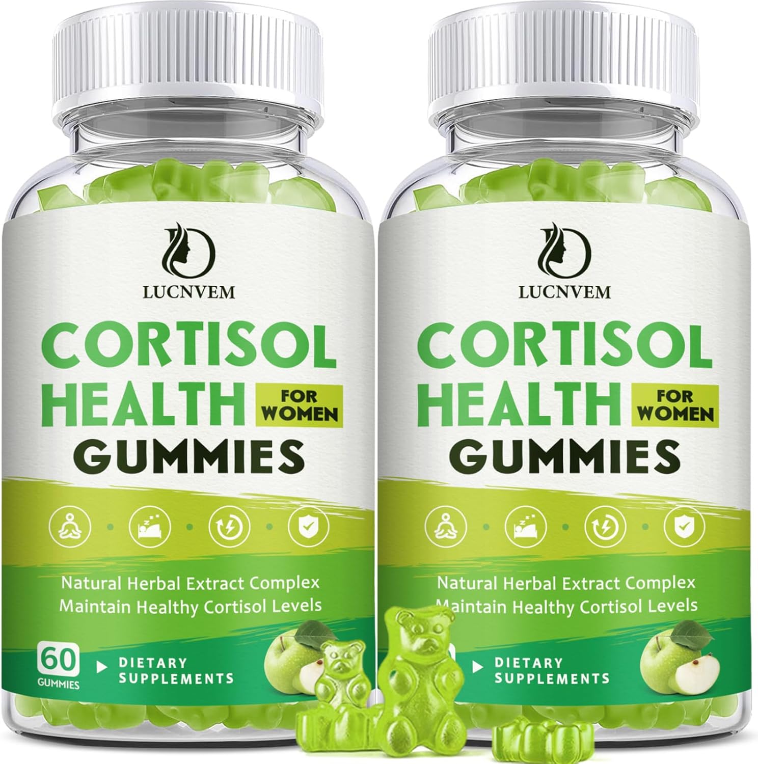 LUCNVEM Cortisol Supplements Gummies for Women, Magnesium Ashwagandha Rhodiola Rosea and L-theanine Complex for Women, Maintain Healthy Cortisol Levels - 60 Day Vegan Supply