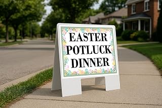 Easter Potluck Dinner Easter Spring Pastel Eggs A-Frame Double Sided 23x23 in. Yard Road Sign