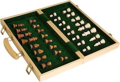 Miniatura 3 de SterLING Games - Juego de ajedrez de madera maciza de 160 in con cerraduras de latón y almacenamiento interior de fieltro con soportes de piezas