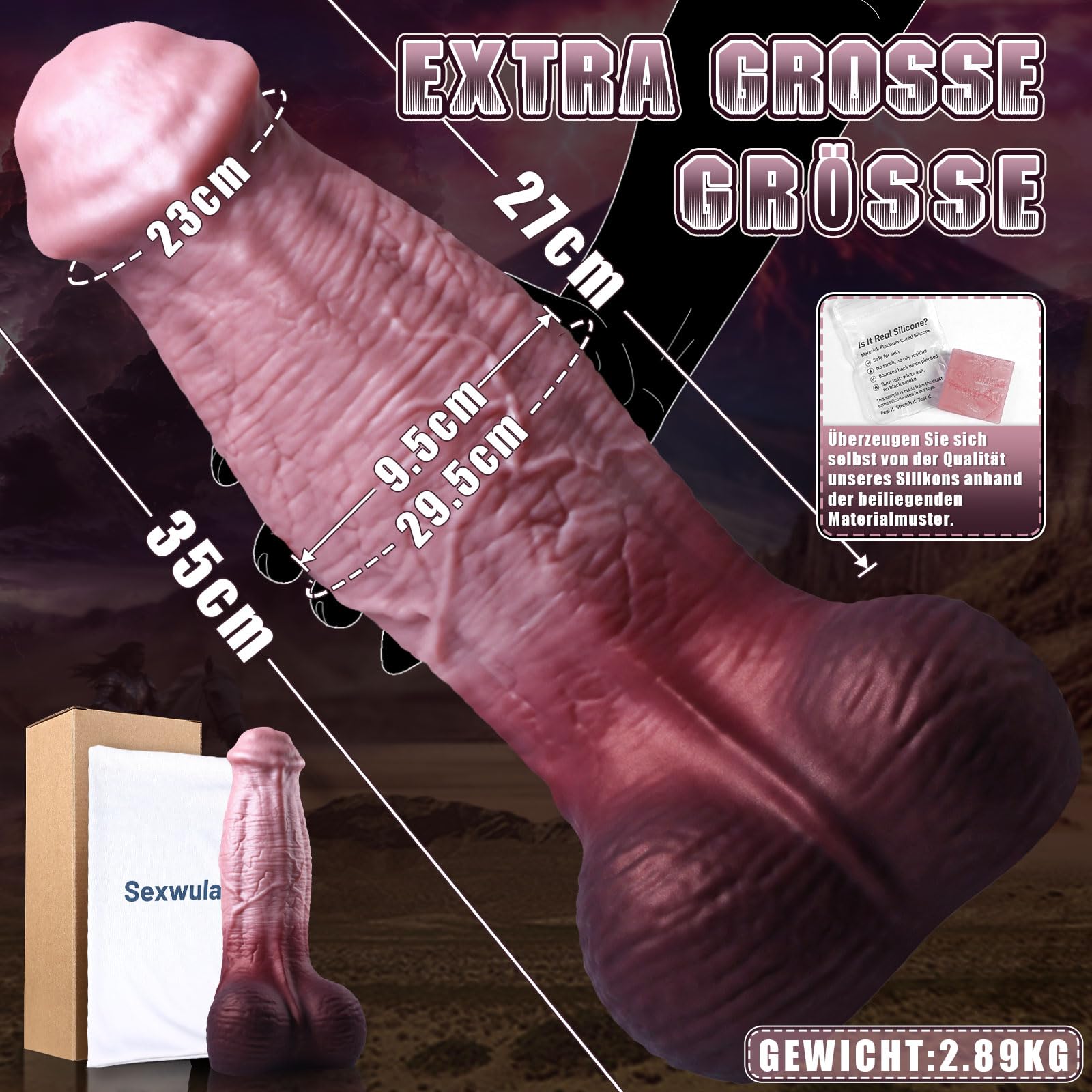 35*9,5cm Dildo XXL di Pene Cavallo Mostruoso,Dildo in Silicone con Ventosa | Spesso e Realistico , Giocattolo Sessuale Anale Extra Large e Morbido per Uomini Donne Esperti