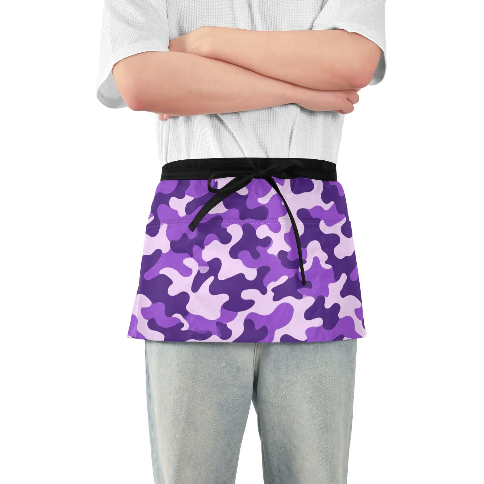 FASHON&FASCIN Server Apron with Pockets Waist Aprons Half Waitress Apron Camouflage Print for Gardening Restaurant,Multi20