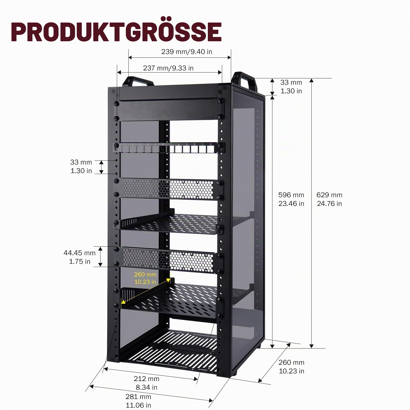 GeeekPi DeskPi RackMate T2, 12U 10 Zoll Serverschrank, 260 mm Tiefes Mini-Rack mit Regalboden & Blindplatte & Patchpanel, für NAS, AV- & Netzwerktechnik (Schwarz)