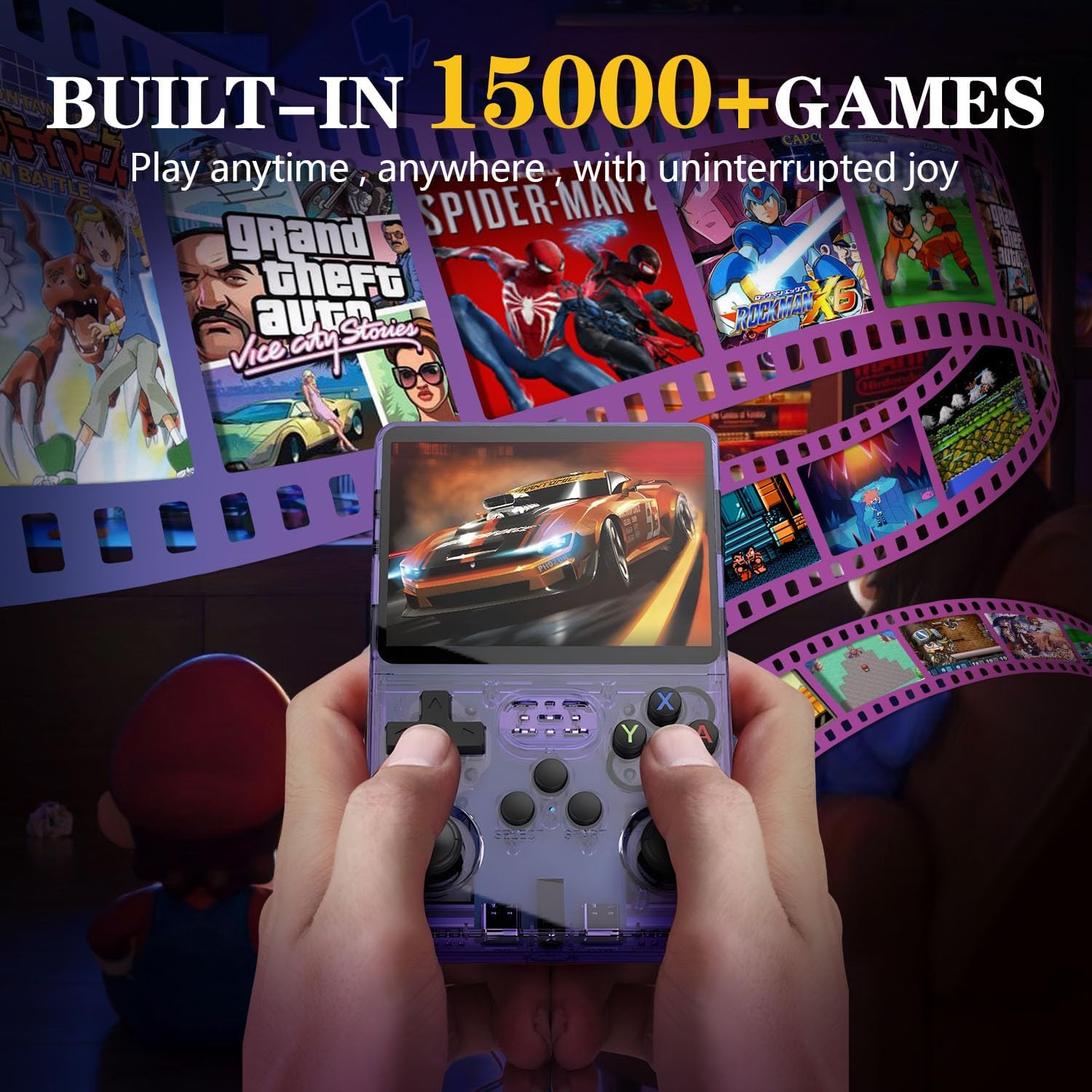 Retro Game Console R36S Handheld Game Console with 64GB Preloaded Games, Save/Load Function, 3.5" HD IPS Screen, Portable Emulator Console for Family, Adults & Nostalgic Players (Purple R36s 3.5") - Image 4