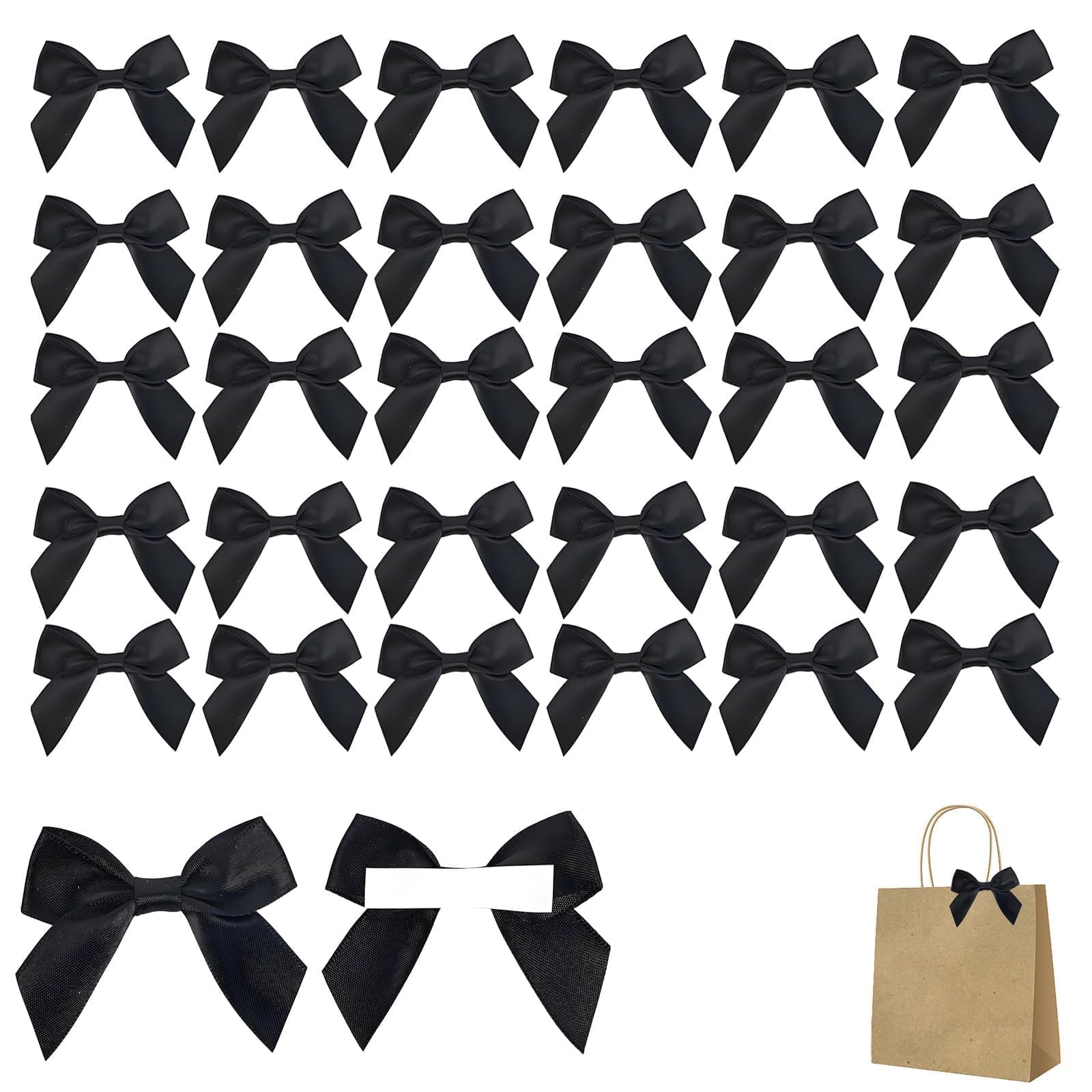 Pddenality 30pcs Black Bows For Gift Wrapping, Mini Bows Ribbon For Gift