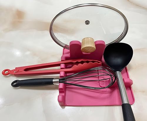 Miniatura 4 de halteoly Soporte para cuchara y tapa, soporte de cuchara de silicona con soporte para tapa, soporte para cuchara de cocina para encimera de cocina,