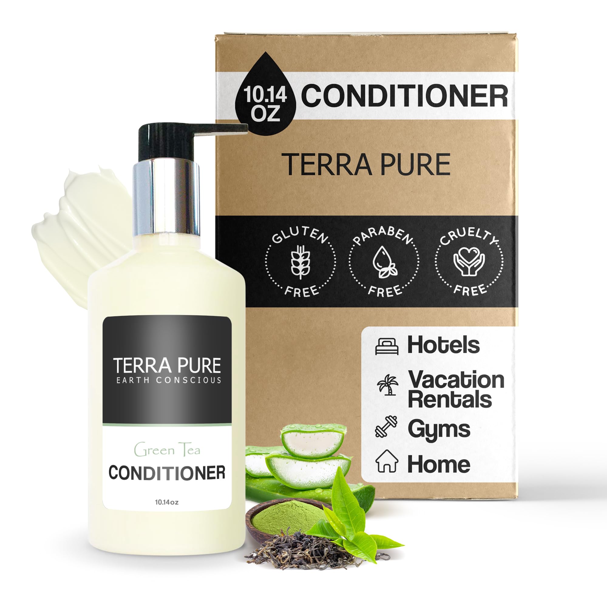 Terra Pure Green Tea Conditioner 10.14oz Pump |Clean Honey and Aloe Vera Formula for Hotels, Resorts & Vacation Rentals | Premium Moisturizing Bath Wash for Guest Amenities and Hospitality Toiletries