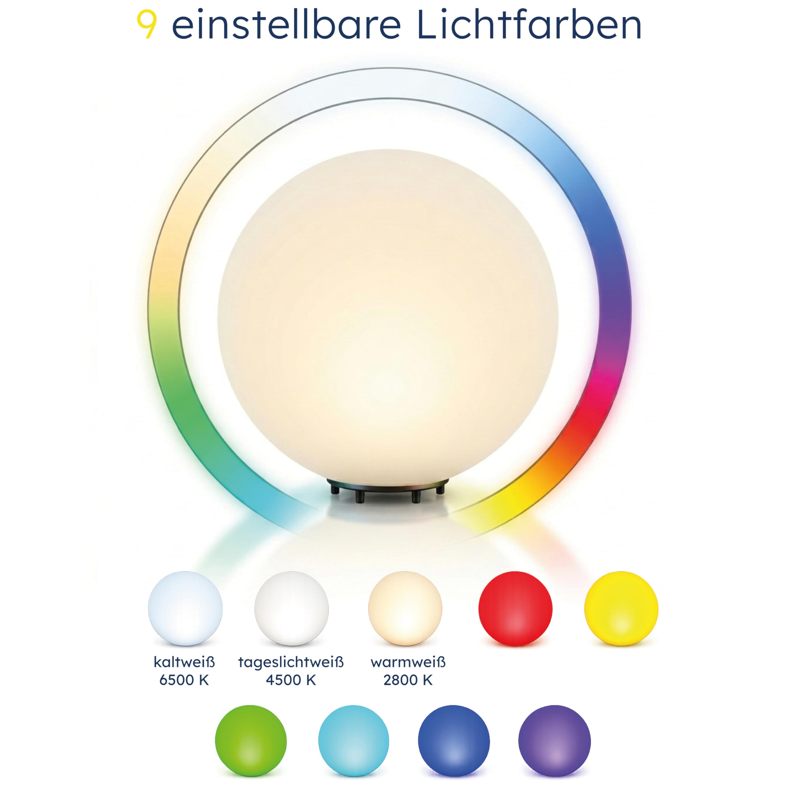 Esotec Solar Deko-Leuchtkugel, 50cm, 9 Leuchtfarben, Dauer oder Wechsellicht, Akku, Solarmodul, Erdspieß, Solarmodul-Wandhalterung, Schraubbefestigung, Solarkugel, winterfest 106112