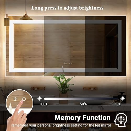 Miniatura 2 de Espejo de baño LED de 72 x 32 pulgadas, espejo de baño con luces, espejo LED para baño, espejo de baño con luz LED frontal, espejo de baño con luz
