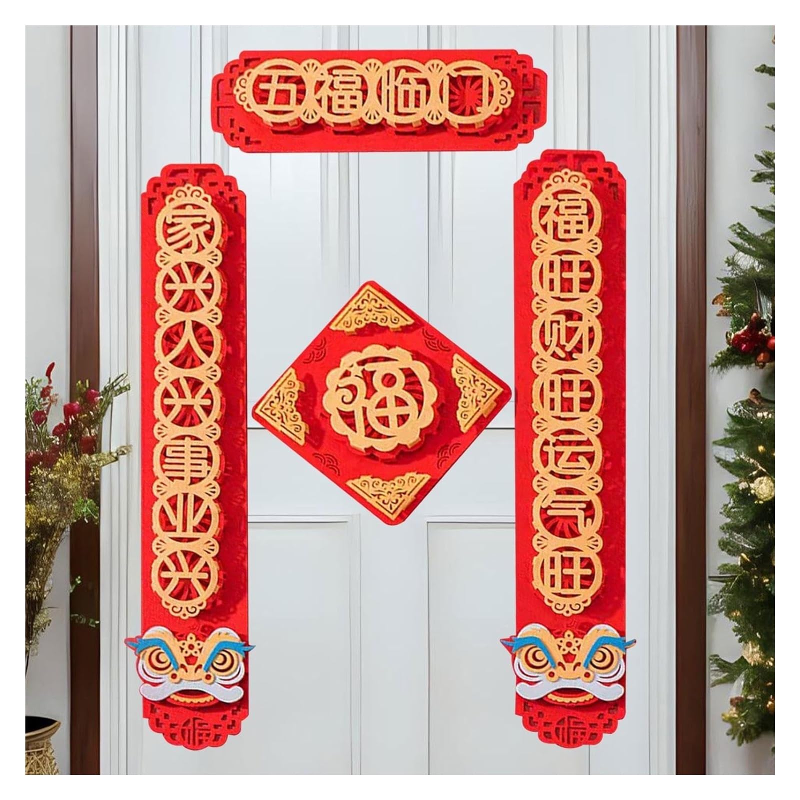 Parejas del Festival de Primavera,Decoraciones de Año Nuevo Chino Decoración de Año Nuevo Chino Parejas del Festival de Primavera,Parejas del Año Nuevo Lunar Chino Adorno de Puerta de Carácter Fu Chin