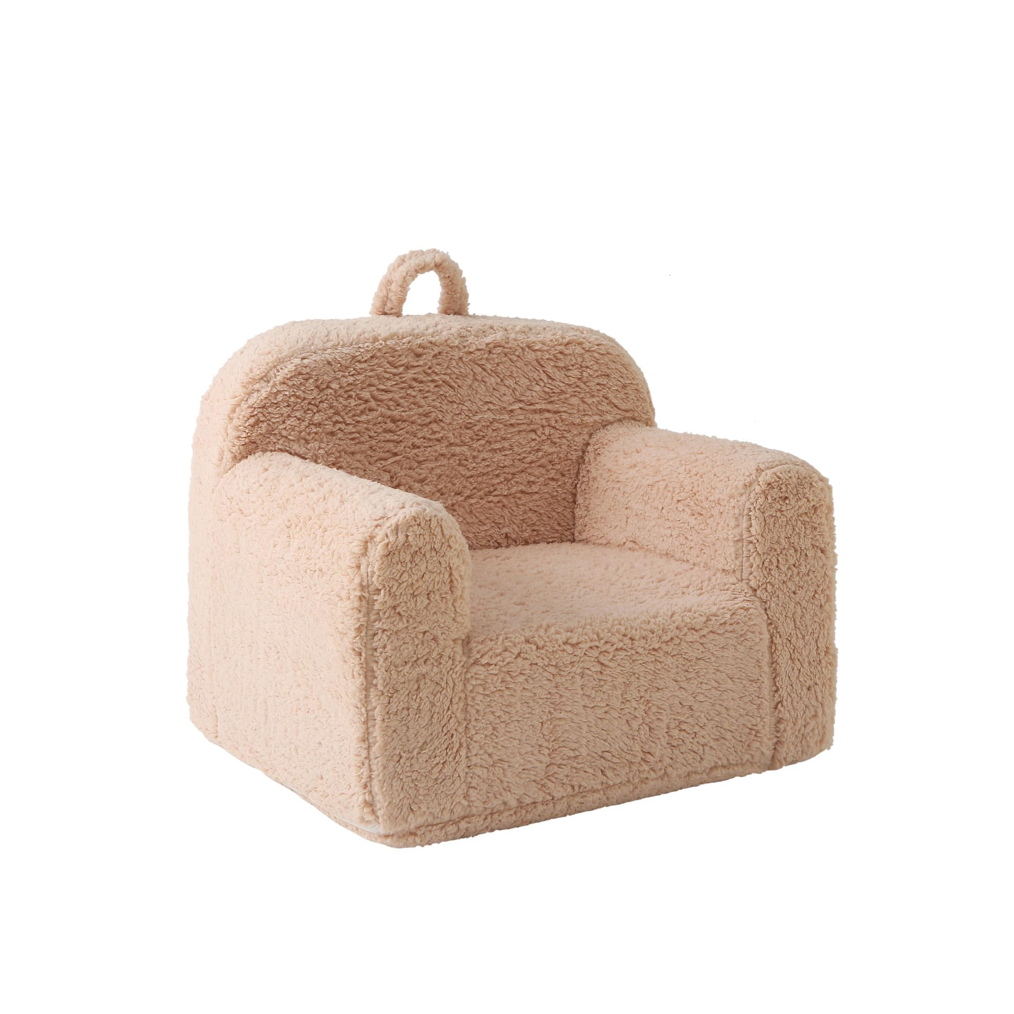 MAMAJOVE Toddler Chair Comfy, Plush Sherpa Kid Reading Chair, Removable Washable Cover, Lightweight Portable Foam Seat, Light Brown