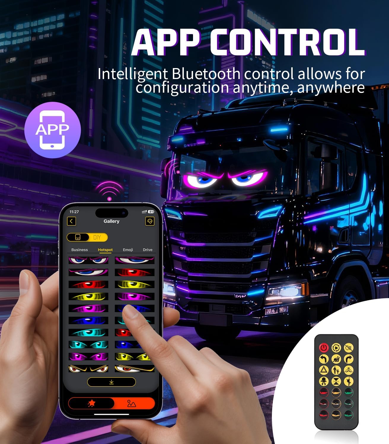 Devil Eyes Light for Cars(2PC) 23.43"x4.72" Waterproof Programmable Patterns | Perfect Sync - App/Remote Control for RV,Cars,SUVs & Trucks