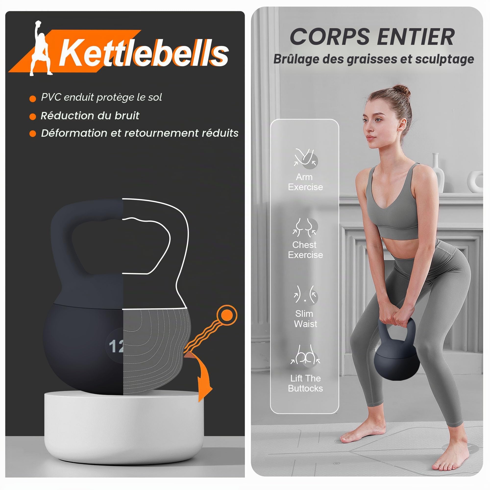 sogesfurniture Kettlebells souples, kettlebells d'entraînement de force, poids remplis de sable de fer, kettlebells d'entraînement de force, kettlebells doux pour femmes, hommes, enfants