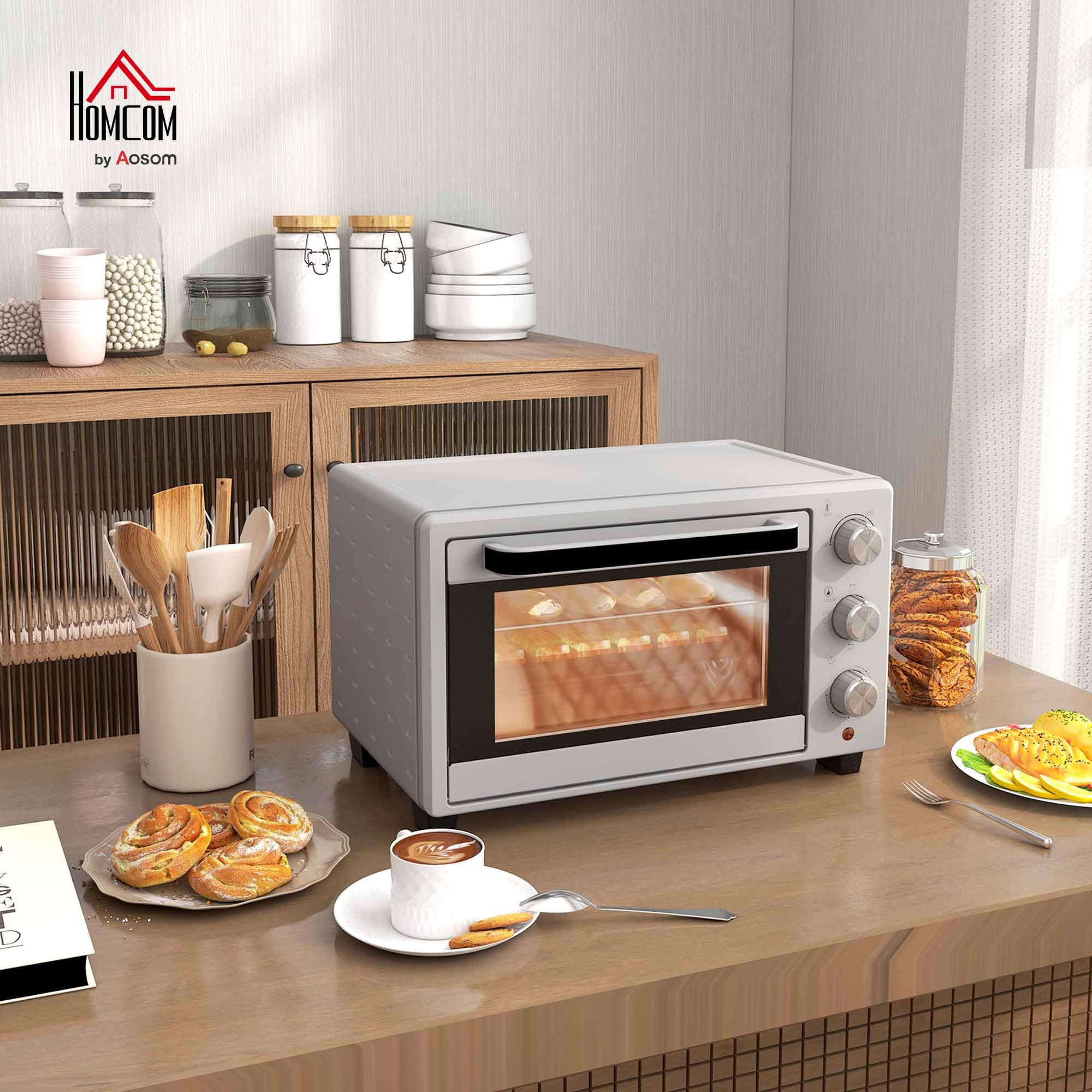 HOMCOM Mini four à pizza de 21 l, miniofen inkl. Backblech, Grillrost und Krümmelblech, 1400W Tischbackofen mit 1h Timer, Ofenrost, 100-230℃, Metall, Silber
