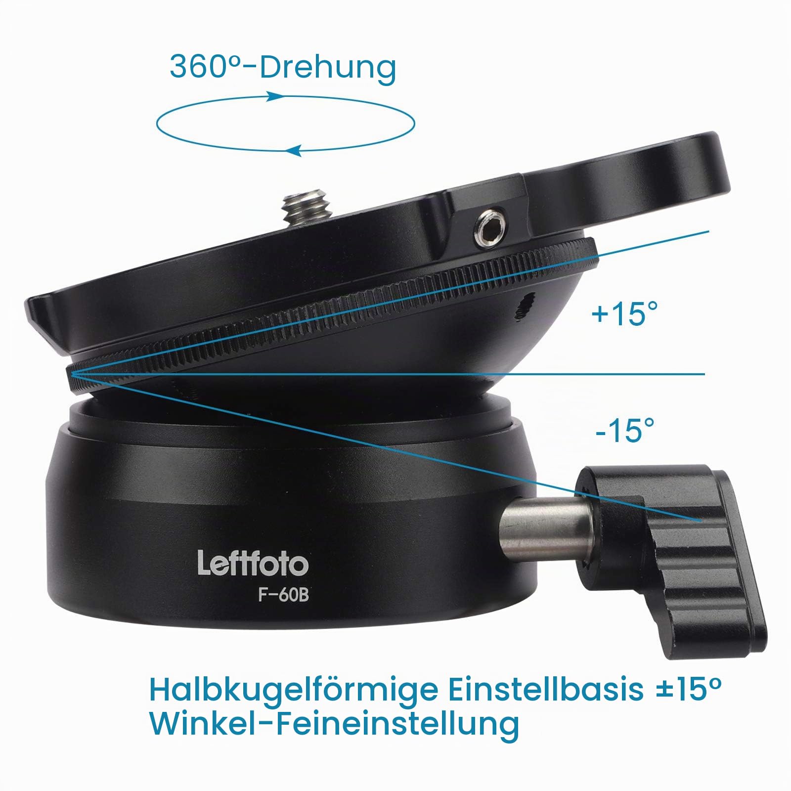 Stativ-Nivellierfuß, halbe Kugel, schnell nach oben und unten geneigt, um 15 Grad in jede Richtung für Canon, Nikon und andere DSLR-Kameras, Stative, Einbeinstative mit versetzter Wasserwaage
