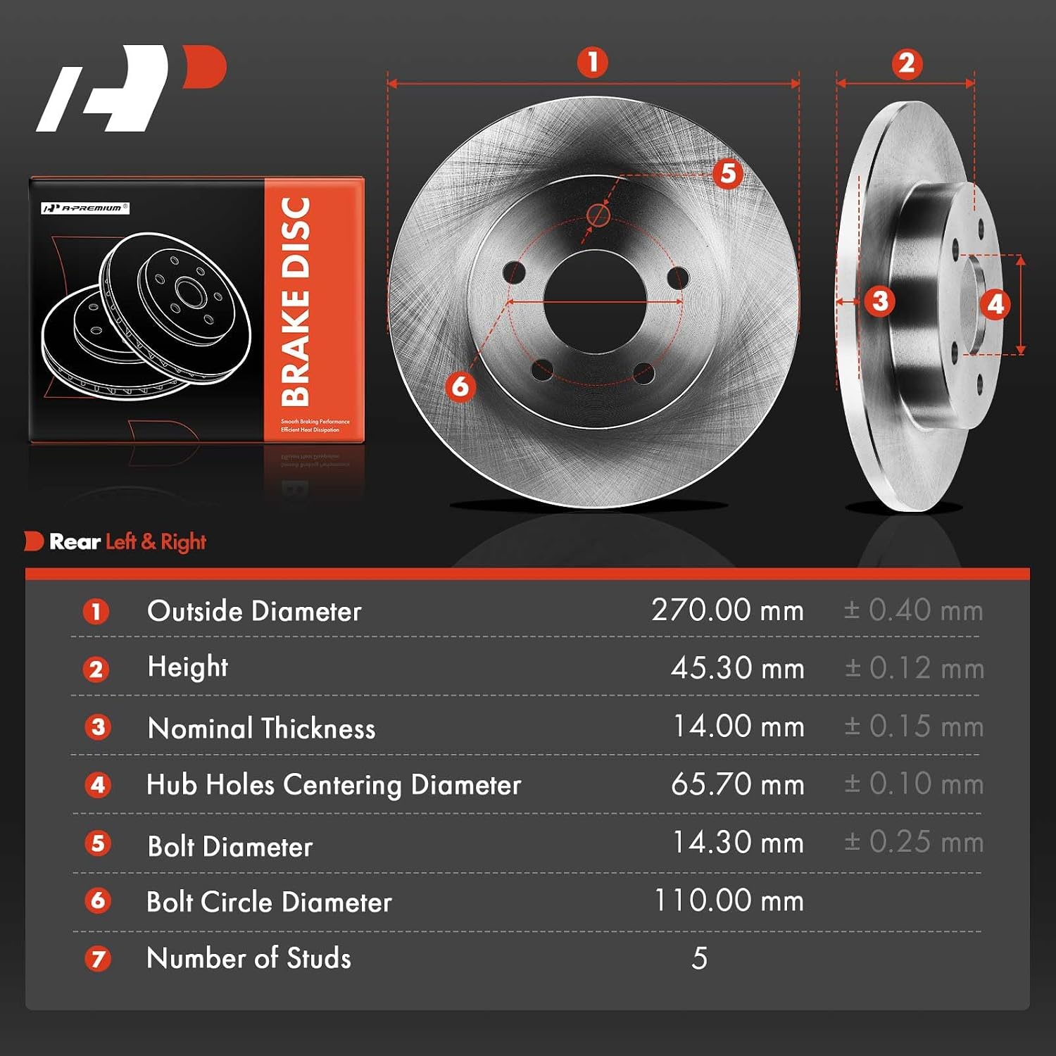 A-Premium 10.63 inch (270mm) Rear Solid Disc Brake Rotors Compatible with Select Chevy, Pontiac and Saturn Models - Cobalt, HHR, Malibu, G5, G6, Pursuit, Aura, Ion, 2-PC Set