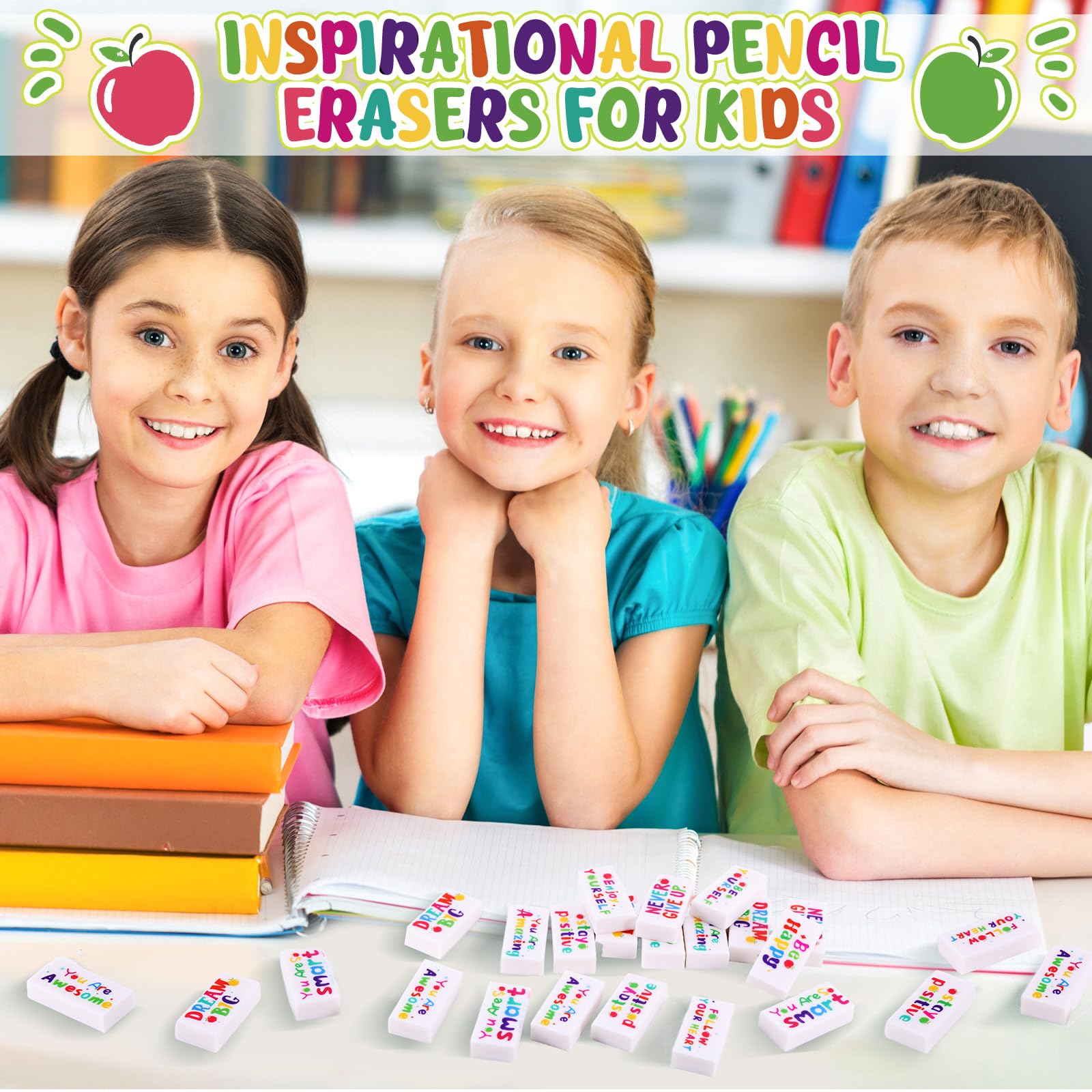 100 Stück inspirierende Bleistift-Radiergummis, weiß, motivierender Radiergummi für Kinder, lustige Radiergummis, Großpackung für Studenten, Lehrer, Preis, Belohnung, Schulanfang, Bürobedarf