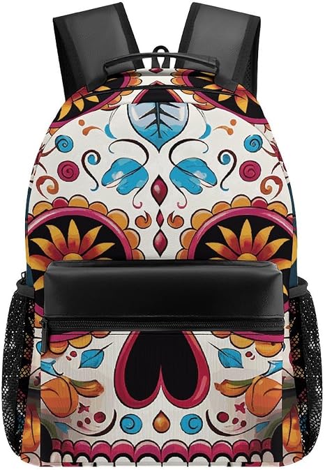 Colorful Sugar Skull Laptop Backpack Lightweight Backpack