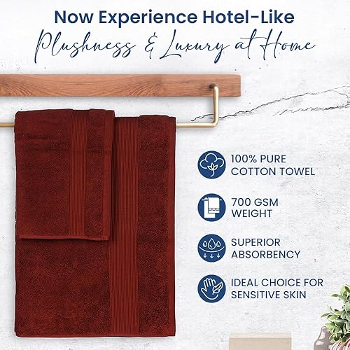 Miniatura 3 de Juego de 6 toallas de baño de lujo de chocolate extra grandes, 100% algodón suave de 700 GSM, gruesas, absorbentes, de secado rápido, toallas de