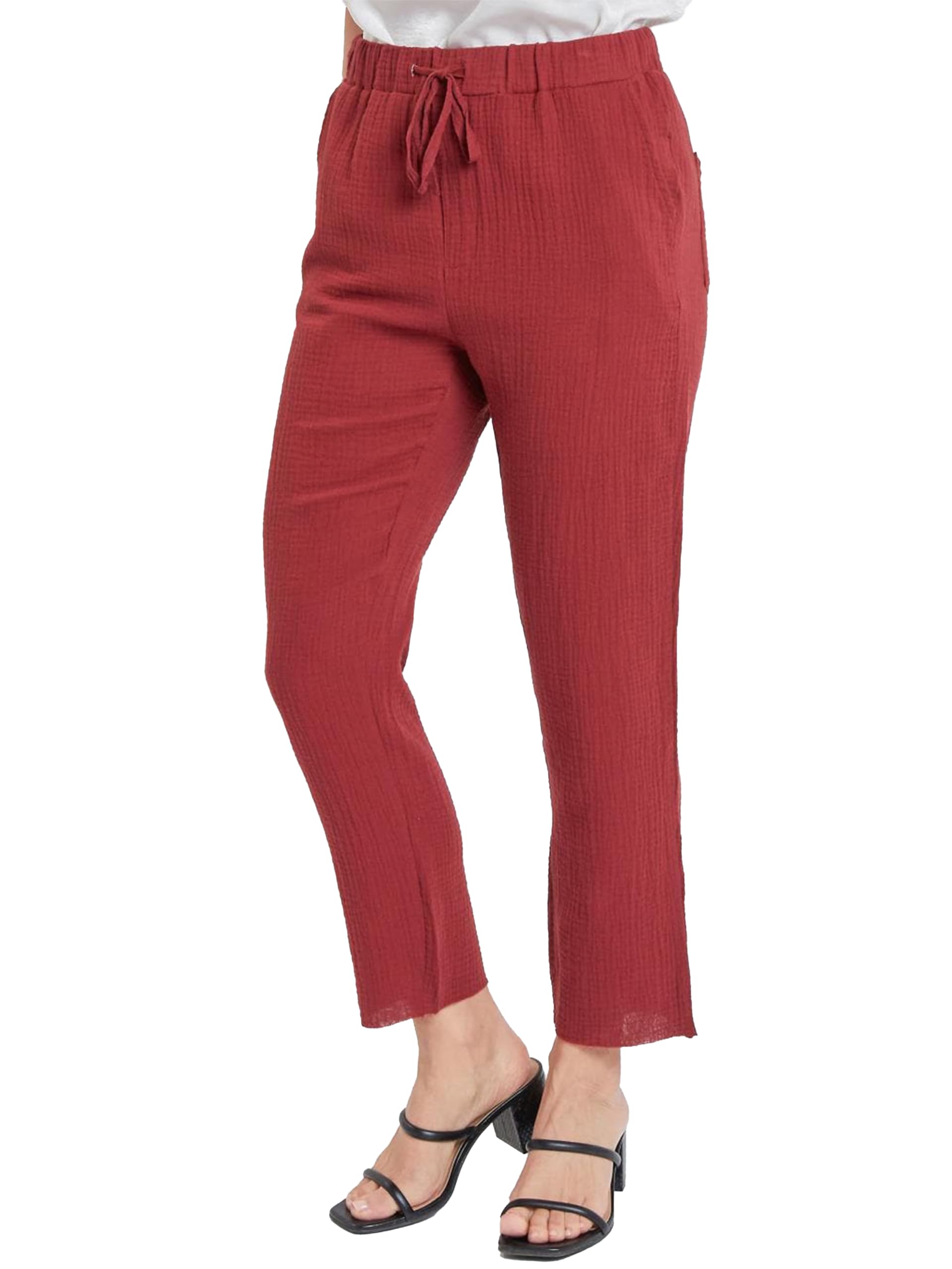 Royalty for Me Womens Womens Double Gauze Relaxed Fit Cropped Pant with Frayed Hem Deal