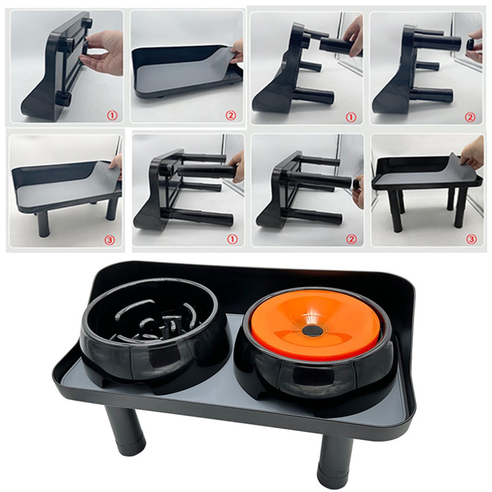 Naroote Ciotole Rialzate per Cani, Stazione di Alimentazione per Animali Domestici con Cuscinetti Antiscivolo, Altezze Regolabili, Vassoio Rimovibile, Design a Doppia Ciotola (BLACK)