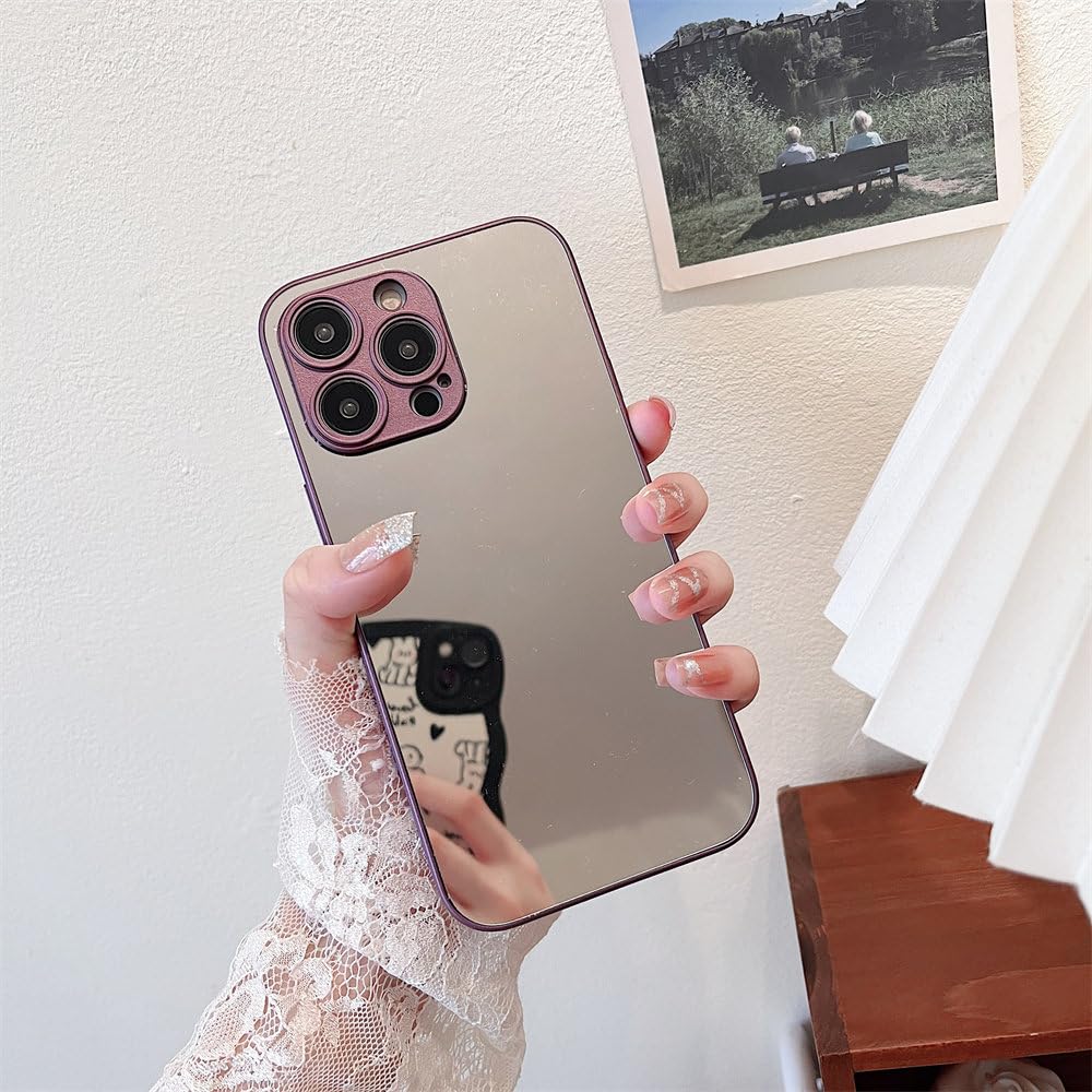 Coque miroir pour iPhone 14 violet protection objectif transparente - 7