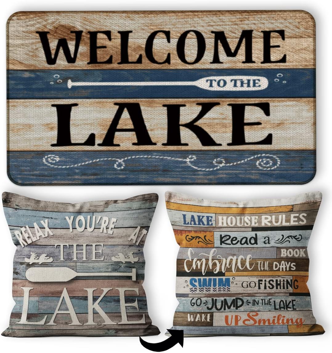 Welcome to The Lake Decorative Indoor Outdoor Doormat, New House Front Door Mat 17 x 30 Inch for Lake Home Room Entrance, Gifts for Lake Lover, Lake Porch Welcome Mat, Lake Themed Room Decor Doormat