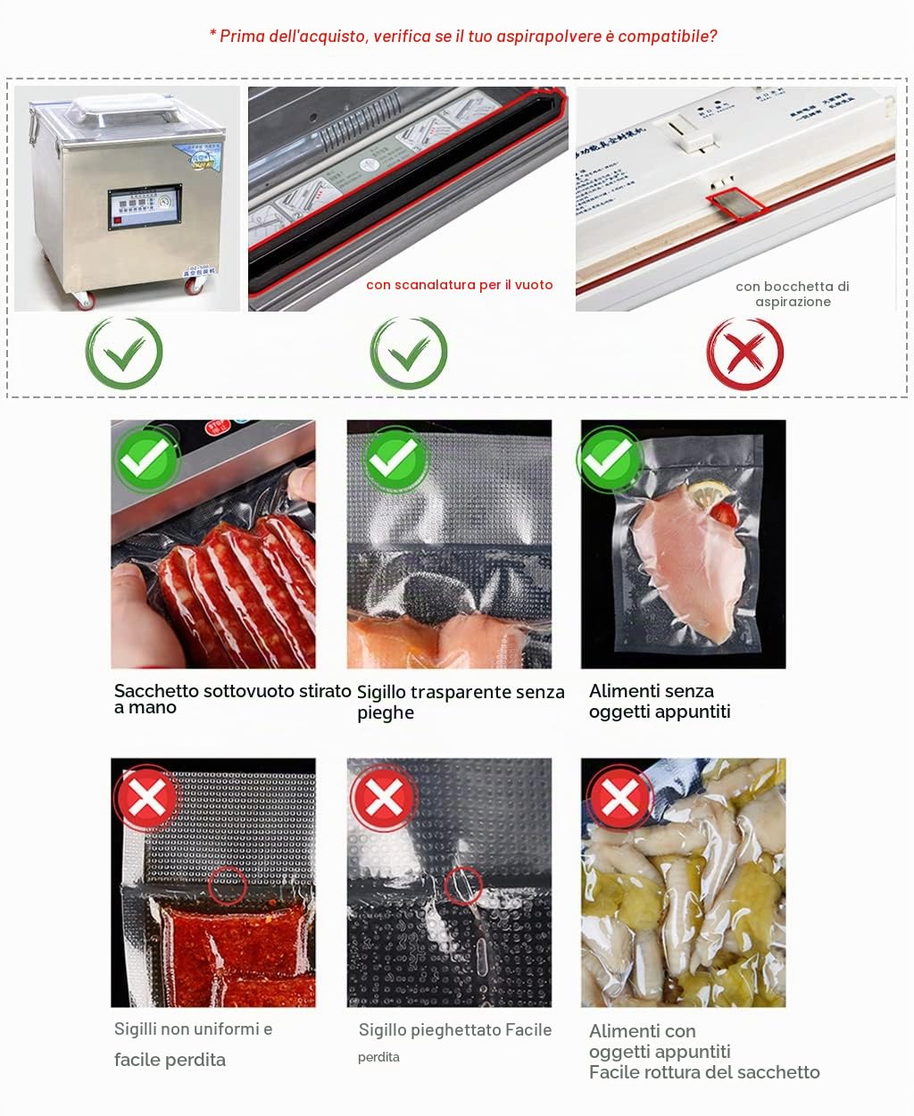 200 Pcs Sacchetti Buste Sottovuoto Goffrati per Alimenti 10x15/15x20/20x25/20x30cm, Sacchetto Sottovuoto per Cottura senza BPA, Trasparente Sous Vide Sacchetti per Cottura Sottovuoto (200)