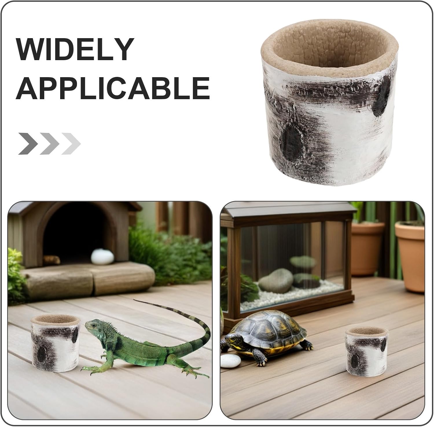 Reptile Food Bowl - Water Dish with Tree Trunk Design - Resin Pet Bath Basin for Lizard Gecko Amphibian - Feeding Cup for Terrarium Or Vivarium Accessories