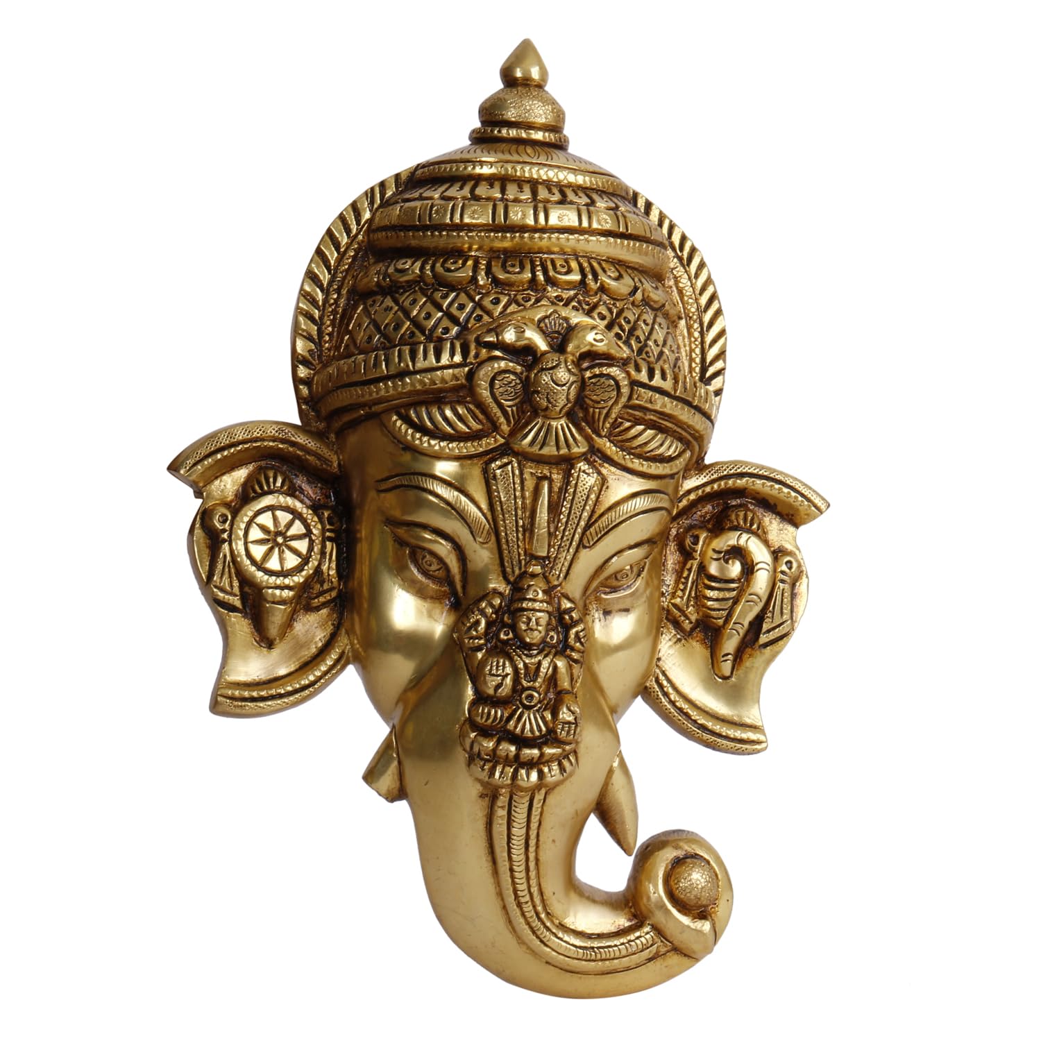 ARTVARKO Brass Ganesh Bhagwan Wall Hanging Idol Ganesha with Lakshmi and Vishnu Shankh Chakra Namah (Tilak) Statue Ganpati Murti for Home Entrance Décor Diwali Gift Height 9 Inch.
