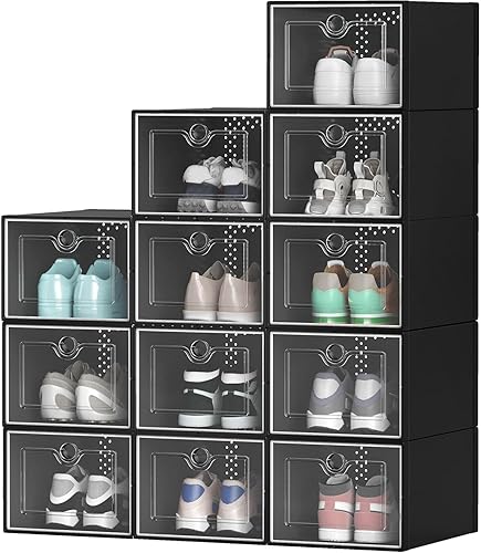 Miniatura 10 de YITAHOME Caja de zapatos de tamaño pequeño juego de 12 organizadores de almacenamiento de zapatos apilables caja de almacenamiento de zapatos cajones