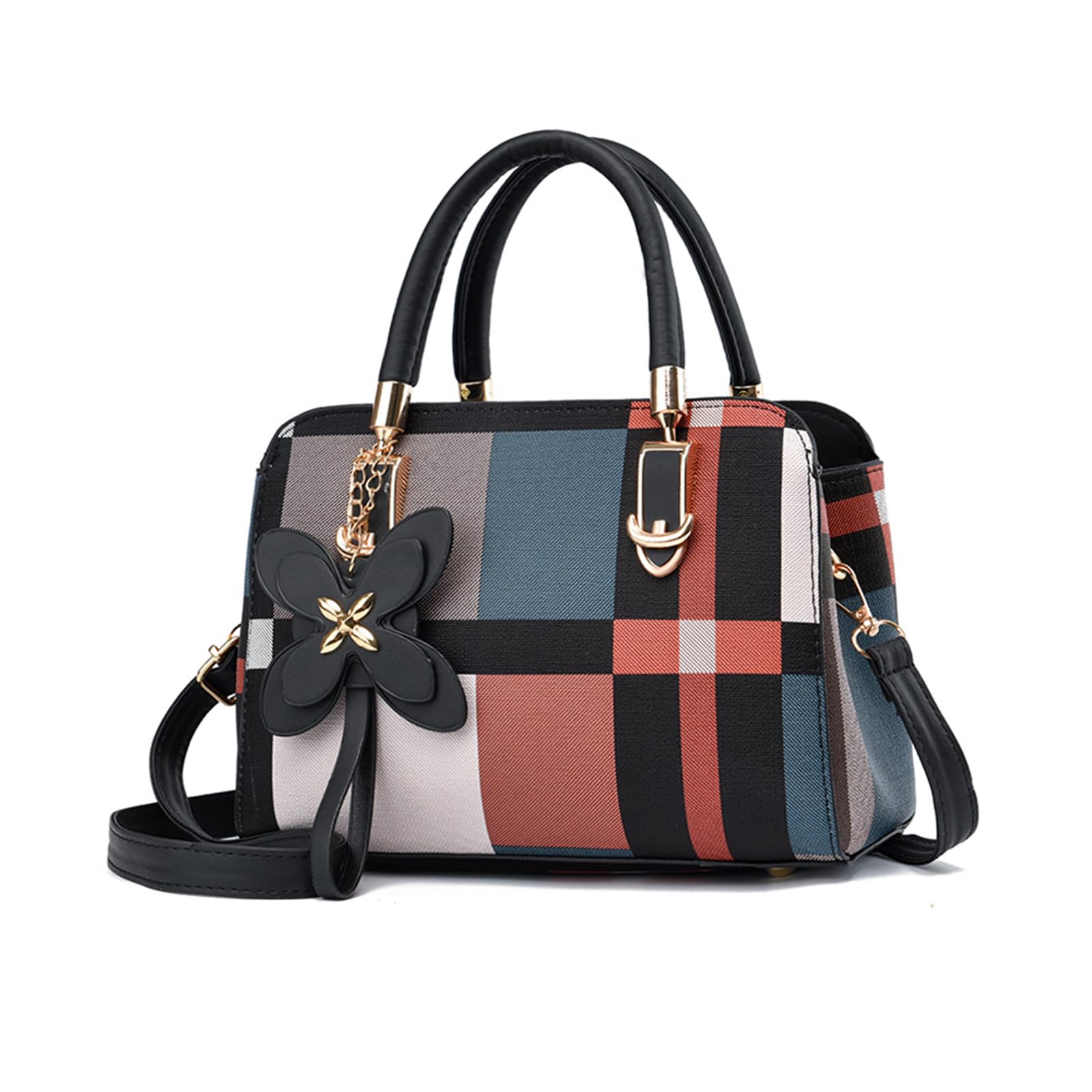 NICOLE & DORIS Damen Handtaschen Klein Mode Umhängetasche Karierte Tasche PU Leder Schultertasche Mehrfarbig Henkeltasche Crossbody Bag Kuriertaschen mit Anhänger