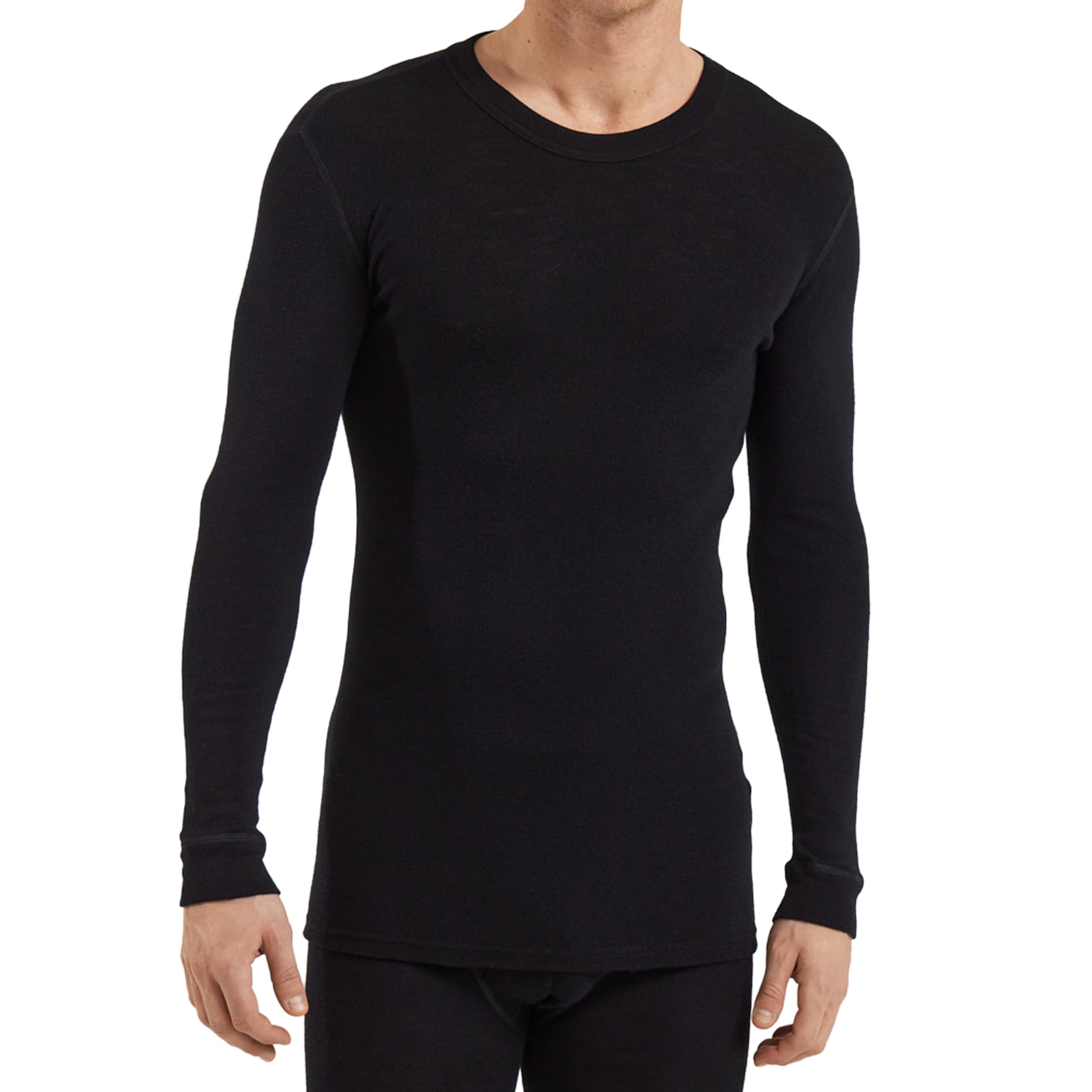 DILLING Men's Merino Wool Base Layer - Long Sleeve Thermal Top Black L