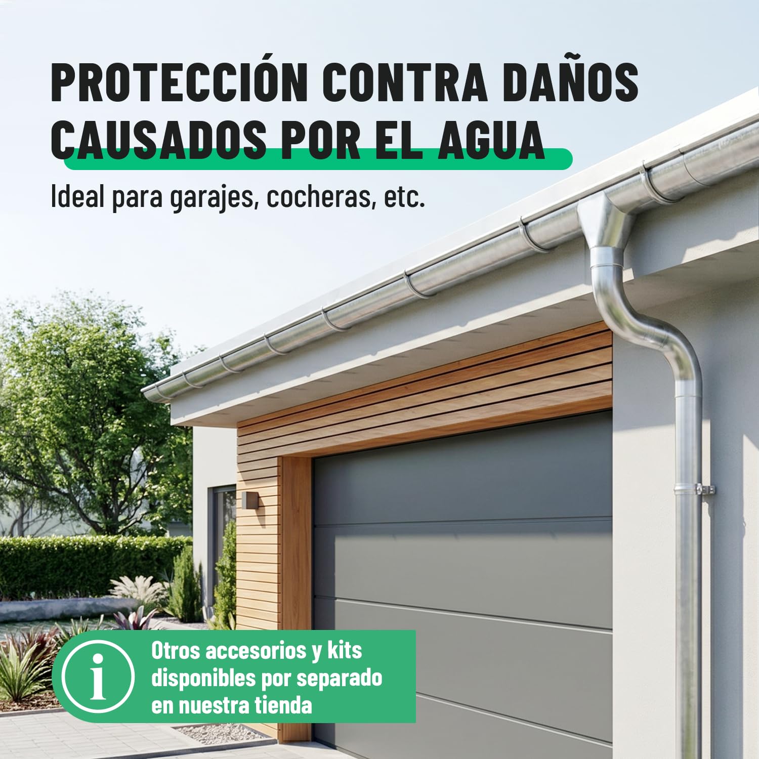 greate Kit Canaleta Agua 10,35 m con bajante galvanizado incl. | instrucciones - 280 Canalon zinc para caseta de jardín, cochera etc. - Canalones y Bajantes montaje fácil