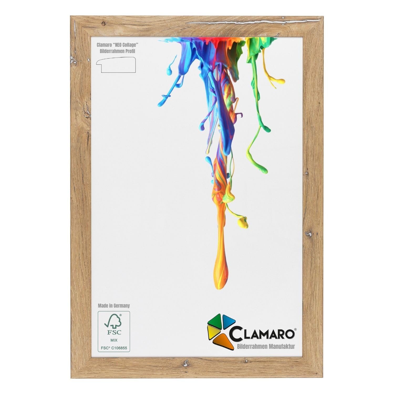 CLAMARO 'Neo Collage' Picture Frame 76 x 115 cm Handmade Made to Measure Oak Vintage Silver MDF Wood Design Wooden Picture Frame with Acrylic Glass and Metal Hanger Landscape and Portrait Format — image 1