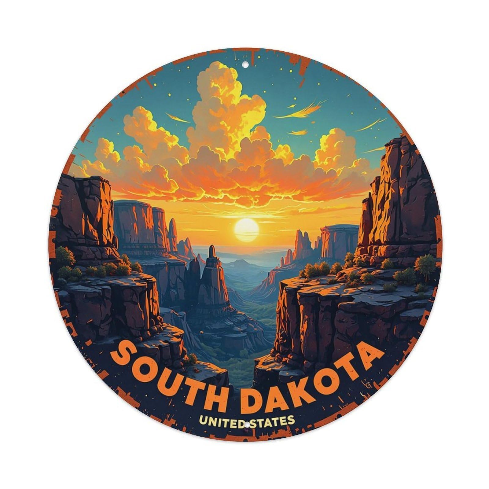 South Dakota United States Landscape Tin Sign Metal Poster Vintage Metal Signs for Home Man Cave Bar Cafe Kitchen laundry room Wall Decorations 8x8 inches