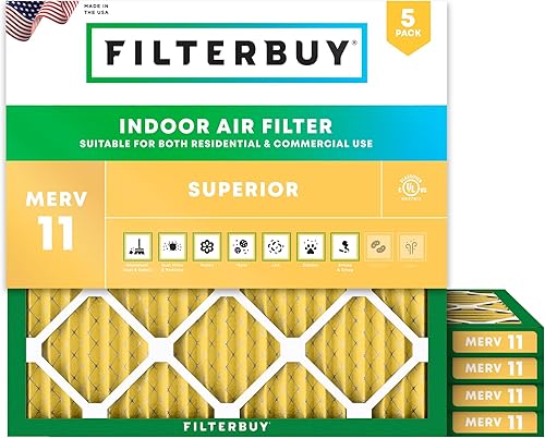 Filterbuy Filtro de aire MERV 11 de 24 x 24 x 1 pulgadas, protección contra alérgenos (paquete de 5), filtros de aire de repuesto plisados, HVAC
