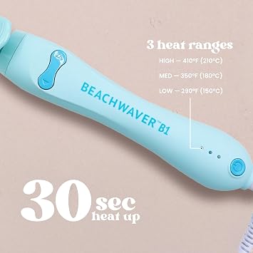 Beachwaver Co. B1 Rotating Curling Iron - Sky | Automatic 1-Inch Ceramic Curling Iron - Most Common Barrel Size for All Hair Lengths! | Auto-Shut Off, Travel-Friendly, Dual Voltage