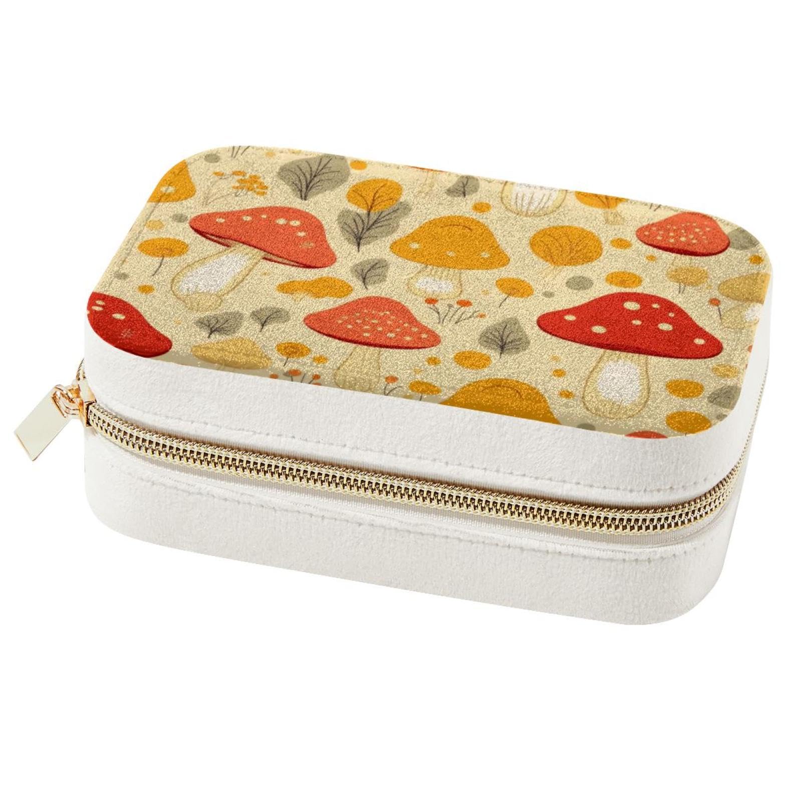 Organisateur bijoux anti-nœuds et rayures motif champignon jaune spacieux