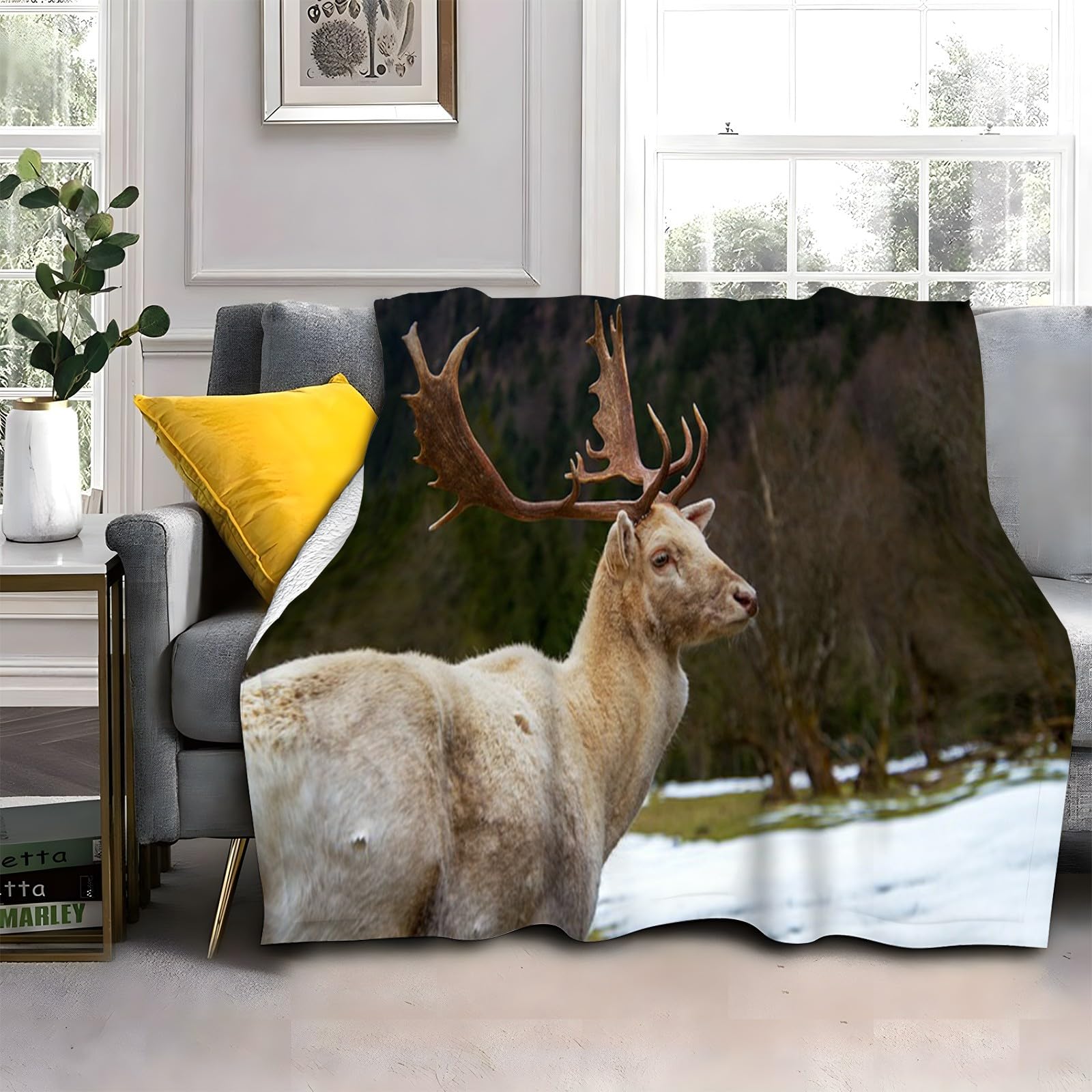 LLSZAHD Brown Moose Blanket, Animals Throw Blanket, Thick Warm Fuzzy Washable Flannel Blanket for Sofa, Chair, Car, Lap, Pets, excellent gift (30"x40")