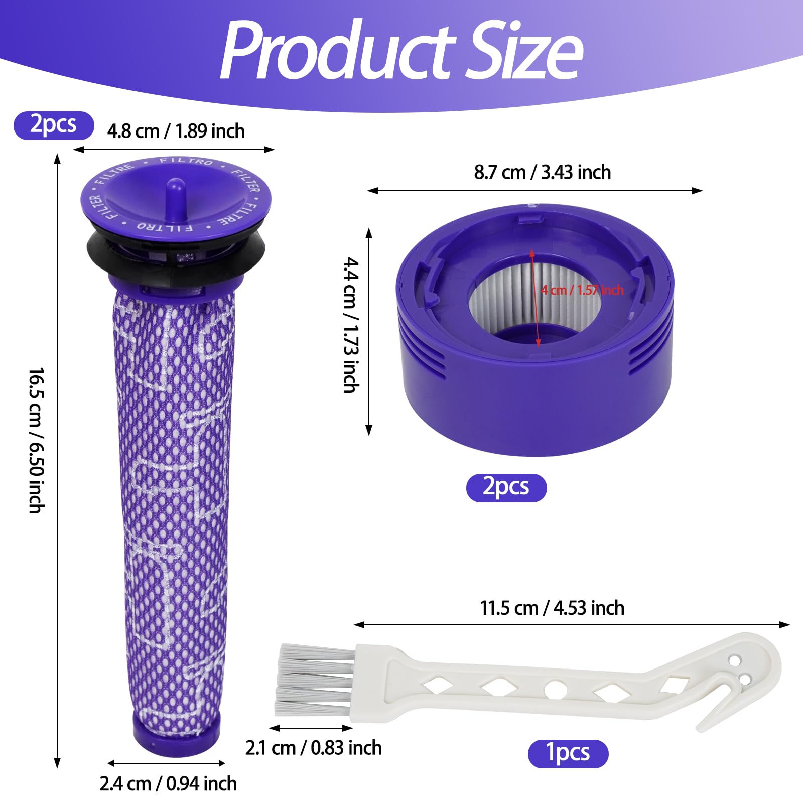 4 x filtr zamienny do Dyson V6 V7 V8, 2 filtry pocztowe + 2 filtry wstępne + 1 szczotka do czyszczenia, bezprzewodowy odkurzacz, filtr zamienny do Dyson V8 V7