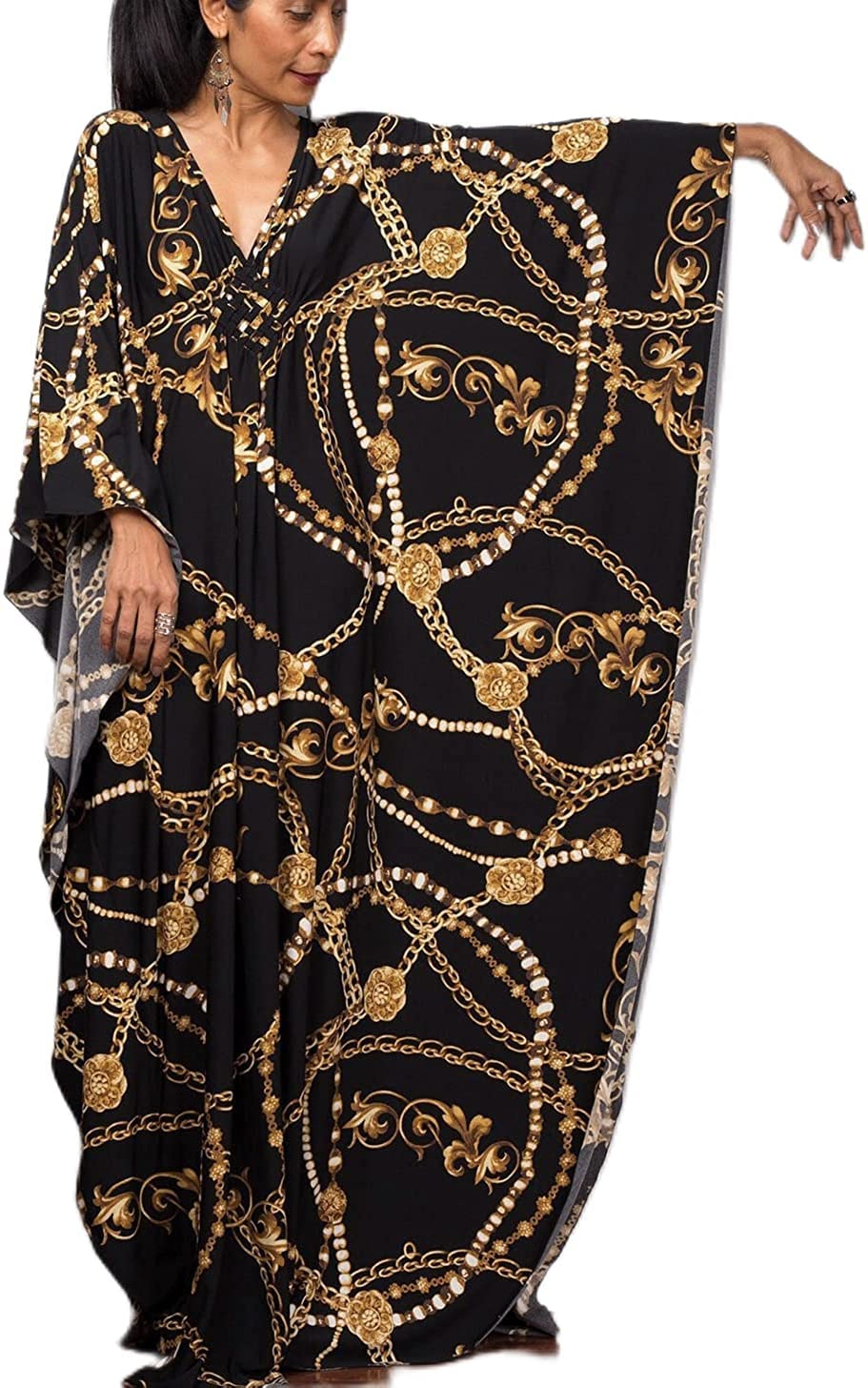 Venasha Damska sukienka kaftan z krótkim rękawem, kostium kąpielowy na lato, C-31, czarny łańcuszek, XL, C-31 czarny łańcuszek, XL