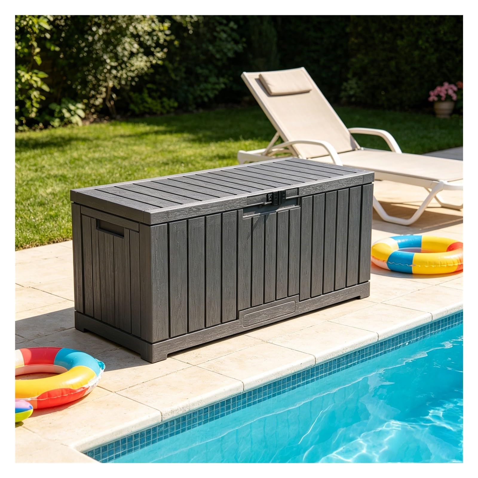 Coffre de terrasse étanche avec fente de verrouillage, rangement extra large pour colis de livraison, coussins de jardin, essentiels de terrasse