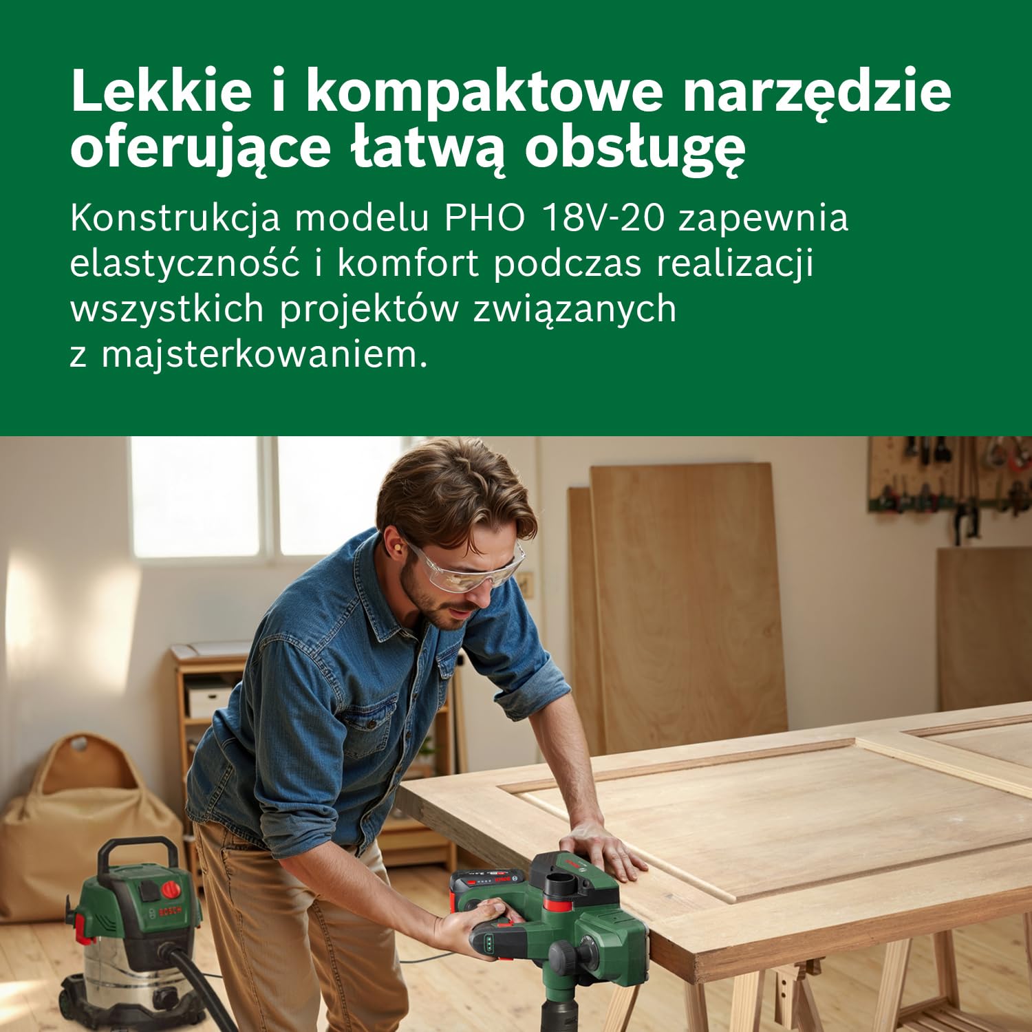 Bosch 18V System Strug akumulatorowy PHO 18V-20 (elastyczne struganie pod różnymi kątami, łatwa wymiana noża, worek na pył)