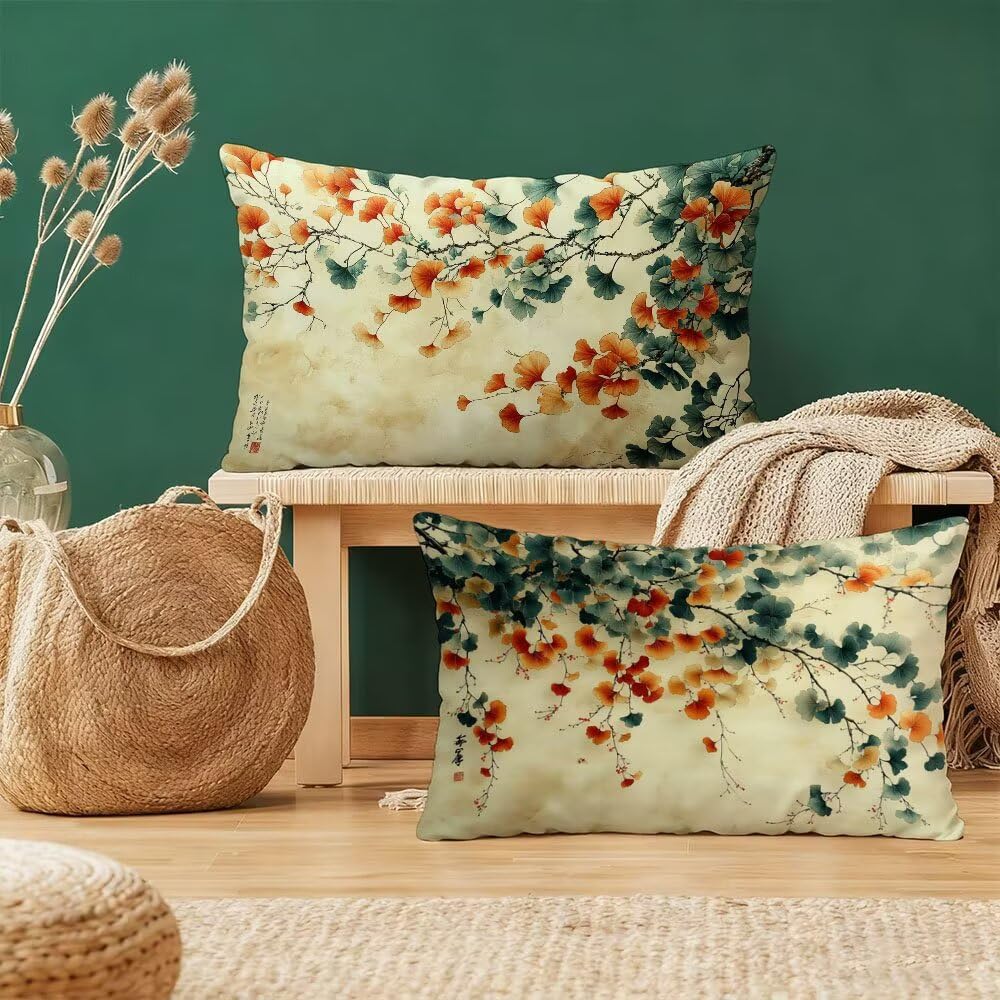 Kissenbezug Rot, Kopfkissenbezug 60x80cm 2er Set mit Unsichtbarer Reißverschluss, Doppelseitig Kissenhülle Sofakissen Schlafzimmer Dekokissen Bett Kissenbezüge, ZierkissenbezügeBlume0o-493