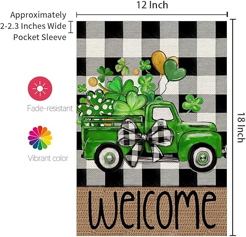 Miniatura 6 de CROWNED BEAUTY Bandera del día de San Patricio de 28 x 40 pulgadas, bandera grande de arpillera de doble cara, tréboles navideños para camión, para